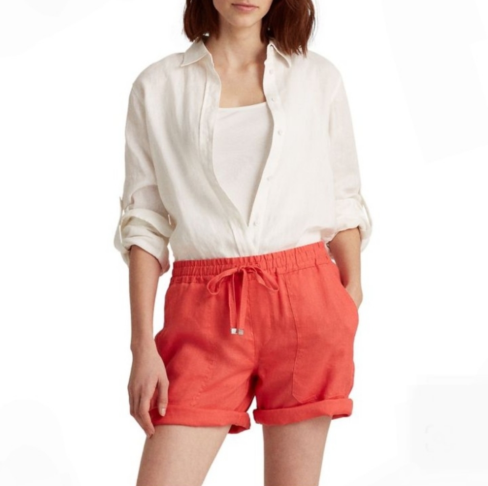 Lauren Ralph Lauren Linen Orange Shorts Size-M